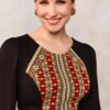 Bluza etno din viscoză neagră și corset românesc din jacquard țesut cu motive tradiționale - IIANA