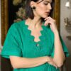 Bluză chimono verde din batist de bumbac și broderie tridimensională - IIANA