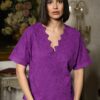 Bluza chimono violet din batist de bumbac și broderie tridimensională - IIANA