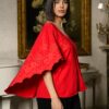Bluză roșie stil capă cu broderie florală - IIANA