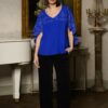 Bluză albastru royal stil capă cu broderie florală - IIANA