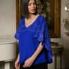 Bluză albastru royal stil capă cu broderie florală - IIANA