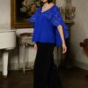 Bluză albastru royal stil capă cu broderie florală - IIANA