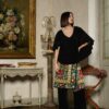 Bluză neagră stil capă cu broderie florală - IIANA