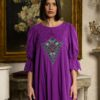 Rochia lungă violet din batist cu jacquard etnic și broderie tridimensională - IIANA