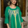 Bluză stilizată din in verde  cu motive tradiționale Veronica - IIANA