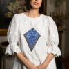 Bluză tradițională stilizată cu broderie tridimensională și jacquard etnic - IIANA