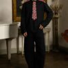 Cămașa stilizată cu cravată și epoleți din jacquard țesut cu motive tradiționale Antim - IIANA