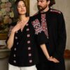 Cămașa stilizată cu cravată și epoleți din jacquard țesut cu motive tradiționale Antim - IIANA