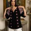 Ie neagră  stilizată din in și jacquard etnic țesut Irina - IIANA
