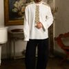 Cămașa stilizată cu cravată și epoleți din jacquard țesut cu motive tradiționale Lucian - IIANA