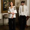 Cămașa stilizată cu cravată și epoleți din jacquard țesut cu motive tradiționale Lucian - IIANA