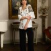 Ie stilizată albă din in și jacquard etnic țesut Lucia - IIANA
