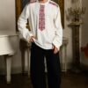 Cămașa stilizată cu cravată și epoleți din jacquard țesut cu motive tradiționale Gruia - IIANA