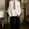 Cămașa stilizată cu cravată și epoleți din jacquard țesut cu motive tradiționale Gruia - IIANA