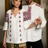 Cămașa stilizată cu cravată și epoleți din jacquard țesut cu motive tradiționale Gruia - IIANA