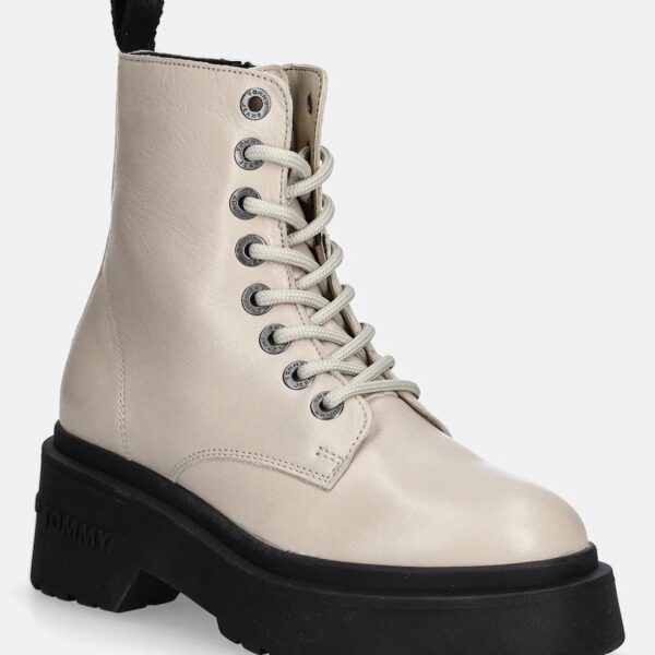 Tommy Jeans bocanci de piele TJW CHUNKY SHINY LEATHER BOOT