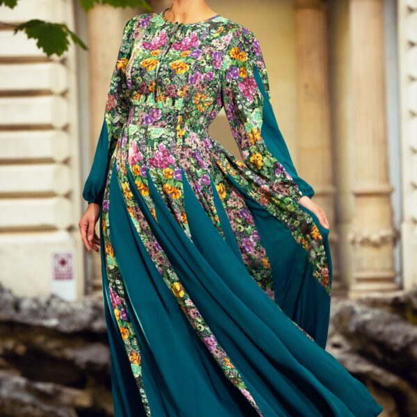 Rochie Statuara Verde cu Flori - IIANA