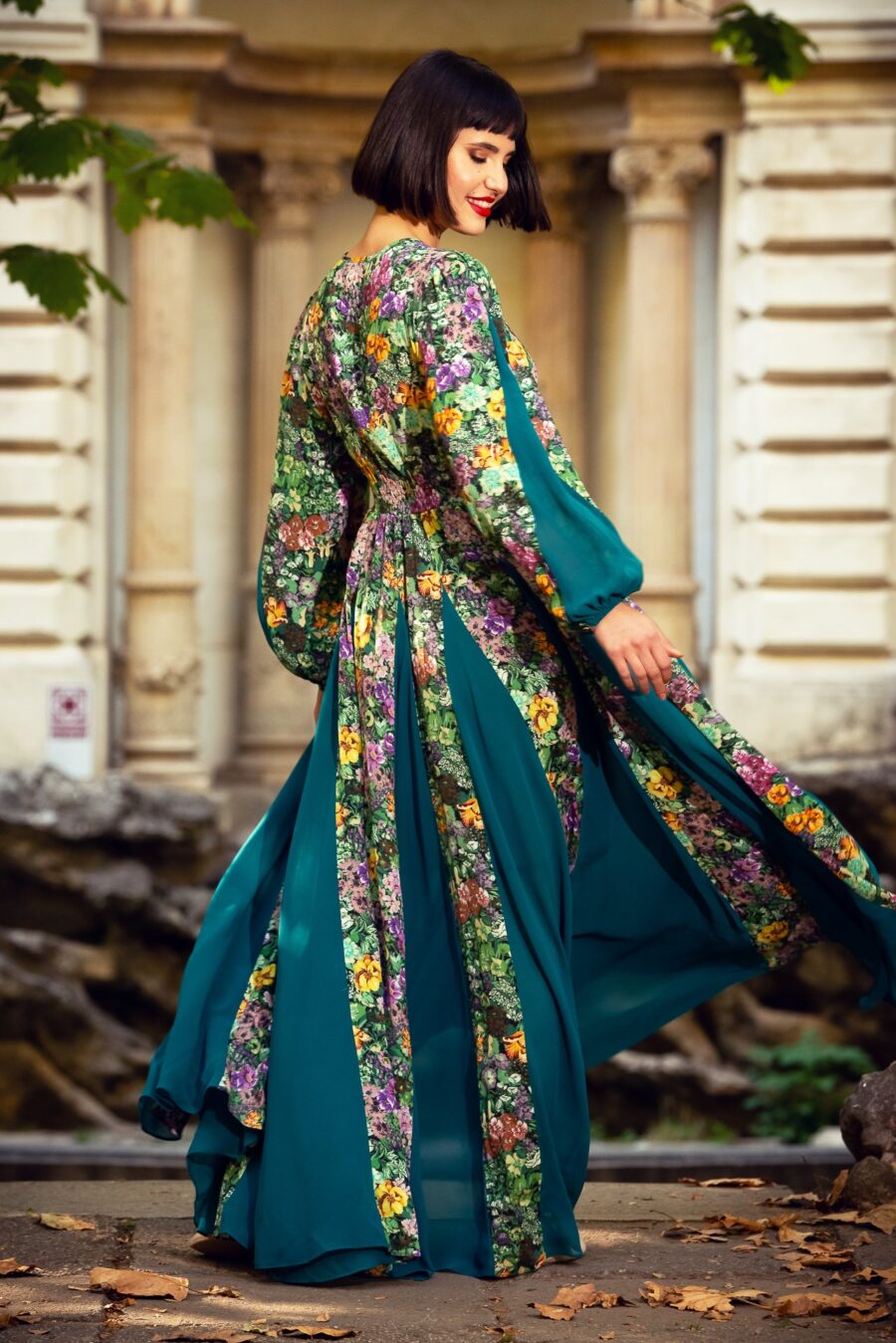 Rochie Statuara Verde cu Flori - IIANA
