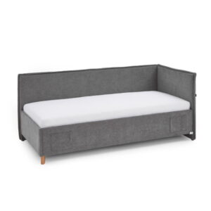 Pat pentru copii gri pe colț tapițat cu spațiu de depozitare cu somieră 90x200 cm Fun – Meise Möbel