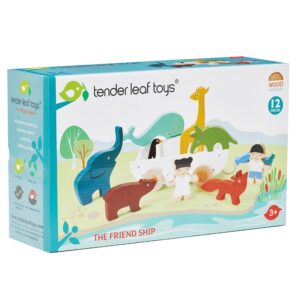 Corabia cu animalute din lemn premium, Tender Leaf Toys, 12 piese