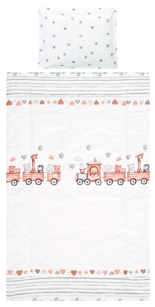 Set lenjerie pat 3 piese bumbac Ranforce Cosy, Lorelli, Train Grey
