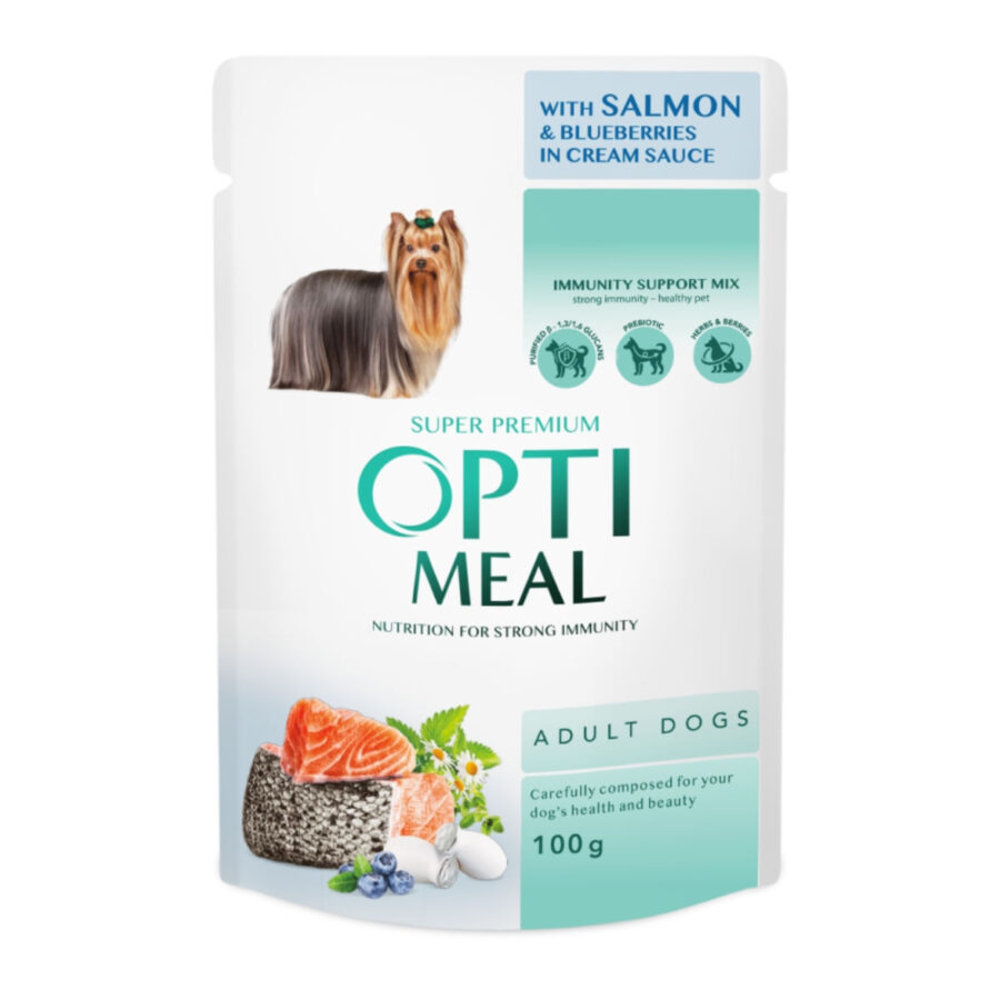 OPTIMEAL, XS-XL, Somon și afine, plic hrană umedă câini, în sos, 100g