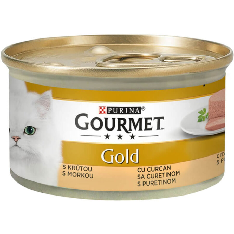 PURINA Gourmet Gold Mousse, Curcan, conservă hrană umedă pisici, pate, 85g
