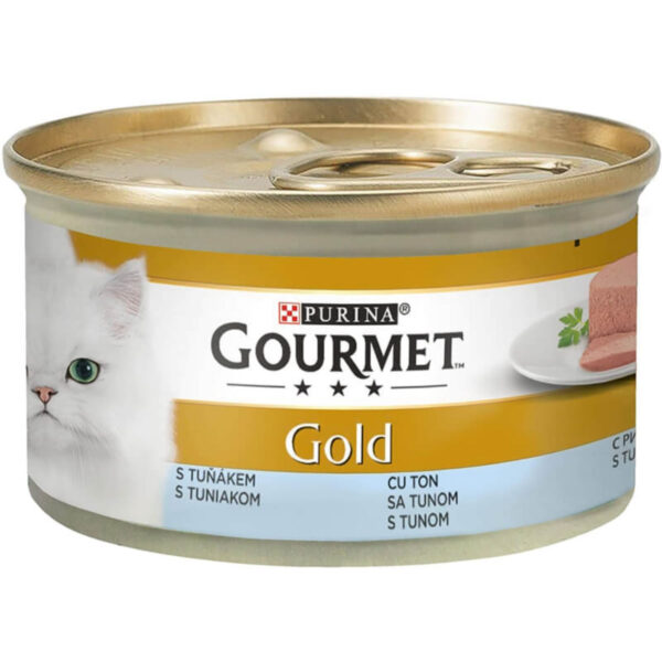 PURINA Gourmet Gold Mousse, Ton, conservă hrană umedă pisici, (pate), 85g