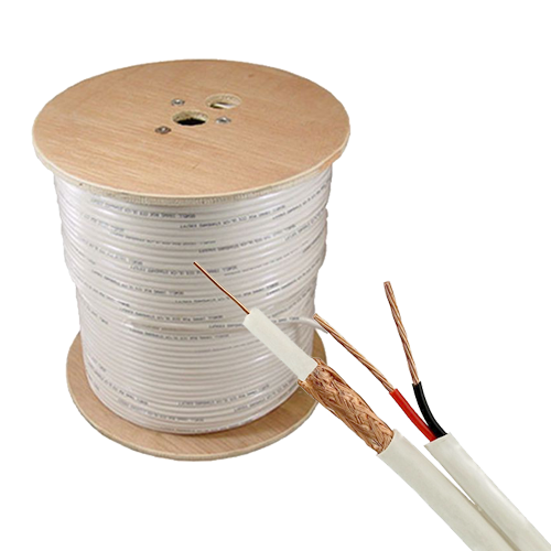 Exemplu din categoria Cabluri COAXIALE: Cablu coaxial RG59 + alimentare 2×0.75, 305m, alb TSY-RG59+2X0.75-W
