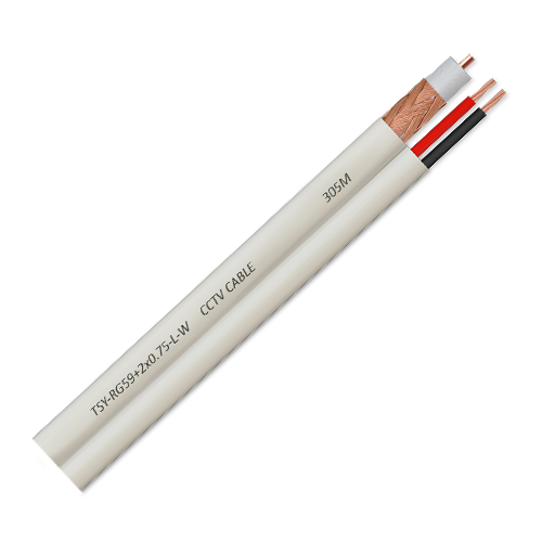 Cablu coaxial RG59 + alimentare 2×0.75, 100m, alb TSY-RG59+2X0.75-L-W