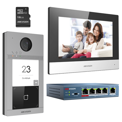 Exemplu din categoria Kituri interfoane: KIT videointerfon pentru o familie, Wi-Fi 2.4Ghz, monitor 7 inch – HIKVISION DS-KIS604-S
