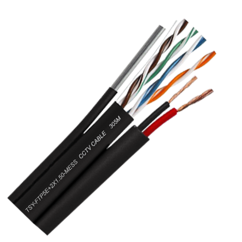 Cablu FTP autoportant cu alimentare 2×1.5, cat 5E, CUPRU 100%, 305m, negru TSY-FTP5E+2×1.50-MESS