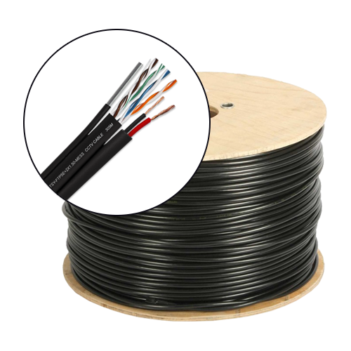 Cablu FTP autoportant cu alimentare 2×1.5, cat 5E, CUPRU 100%, 305m, negru TSY-FTP5E+2×1.50-MESS
