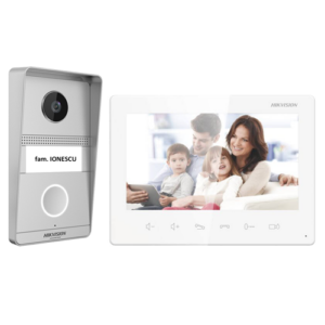Kit videointerfon analogic 7inch, camera 2MP, conectare 2 fire – HIKVISION DS-KIS101-P(S)