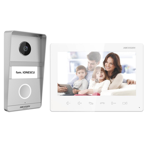 Kit videointerfon analogic 7inch, camera 2MP, conectare 2 fire – HIKVISION DS-KIS101-P(S)