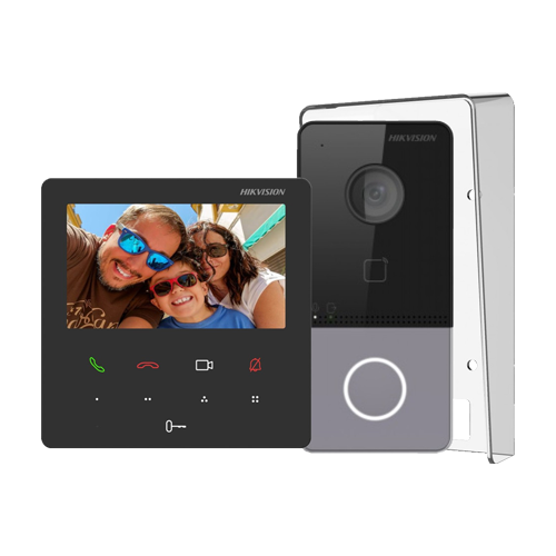 KIT videointerfon pentru 1 familie, RJ-45 – 10/100, monitor 4.3 inch – HIKVISION DS-KIS606-P