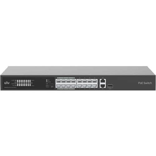 Switch 16 porturi PoE 100Mbps, uplink 2 x Gigabit RJ45 1 x SFP combo – UNV NSW2020-16T1GT1GC-POE-IN