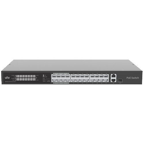 Switch 24 porturi PoE, uplink 2 porturi combo, 1 port RJ45 Gigabit + 1 port SFP – UNV NSW2020-24T1GT1GC-POE-IN