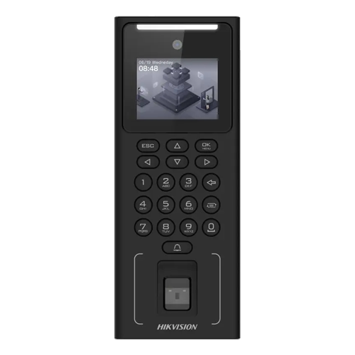 Terminal standalone control acces cu Recunoastere faciala, Amprenta, Card M1 si PIN, camera 2MP, ecran LCD 2.4 inch – HIKVISION DS-K1T321MFWX