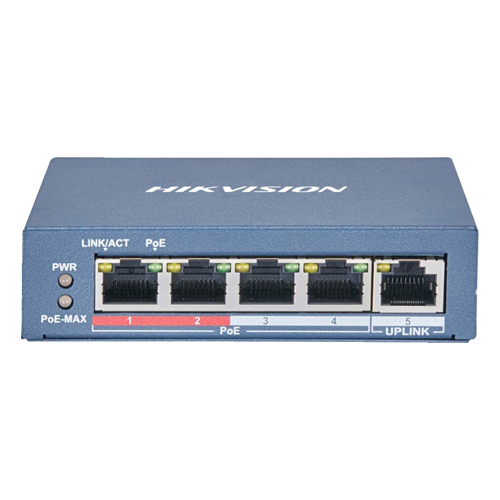 Switch 4 porturi 100 Mb PoE, 1 port uplink RJ45 100 Mb, SMART Management – HIKVISION DS-3E1105P-EI-M