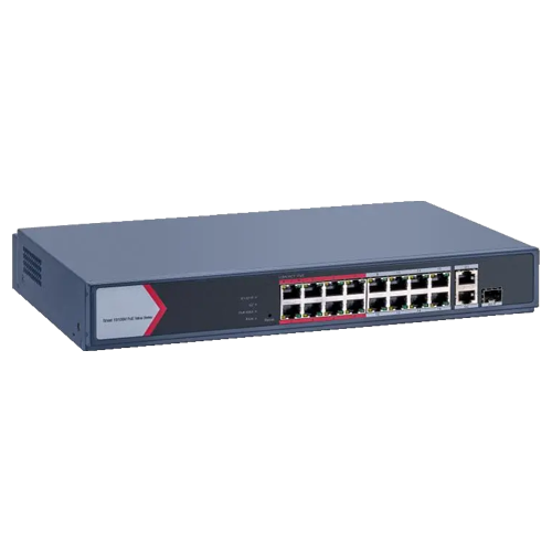 Switch 16 porturi PoE 100Mbps, 1 port Gigabit combo, 1 Gigabit RJ45, SMART Management – HIKVISION DS-3E1318P-EI-M