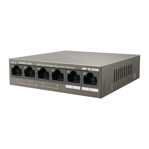 Switch 4 x RJ45 Gigabit PoE+, 2 x RJ45 Gigabit, 58W, Management – IP-COM G2206P-4-63W