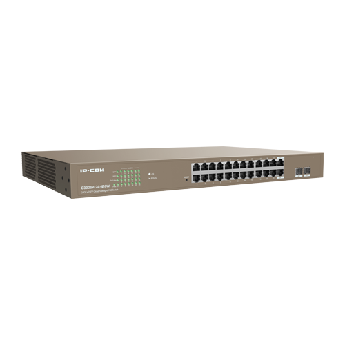 Switch 24 x RJ45 Gigabit PoE+, 2 x SFP Gigabit, Management, 370W, 1U – IP-COM G3326P-24-410W
