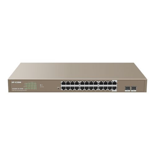 Switch 24 x RJ45 Gigabit PoE+, 2 x SFP Gigabit, Management, 370W, 1U – IP-COM G3326P-24-410W