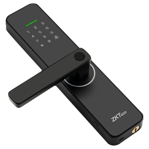 Exemplu din categoria Yale si incuietori inteligente: Incuietoare hoteliera Wi-Fi, cititor de amprenta, carduri, tastatura IoT Smart Lock – ZKTeco DL-ML100