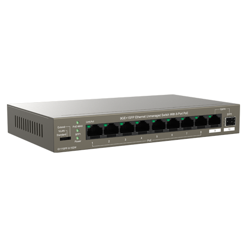 Switch 8 x RJ45 Gigabit PoE, 1 x RJ45 Gigabit Uplink, 1 x SFP Gigabit Uplink – IP-COM G1110PF-8-102W