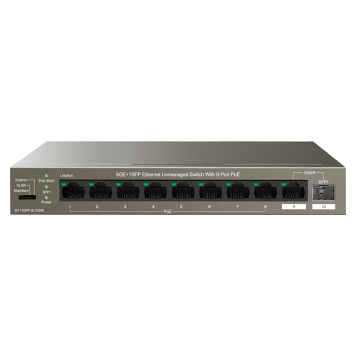 Switch 8 x RJ45 Gigabit PoE, 1 x RJ45 Gigabit Uplink, 1 x SFP Gigabit Uplink – IP-COM G1110PF-8-102W