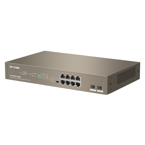 Switch 8 x RJ45 Gigabit, PoE+, 2 x SFP Gigabit, 130W, 1U – IP-COM G1110P-8-150W