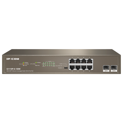 Switch 8 x RJ45 Gigabit, PoE+, 2 x SFP Gigabit, 130W, 1U – IP-COM G1110P-8-150W